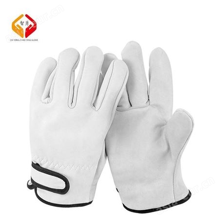 本白色羊皮劳保手套耐磨花园手套日常作业干活防护皮革工业手套工厂批发